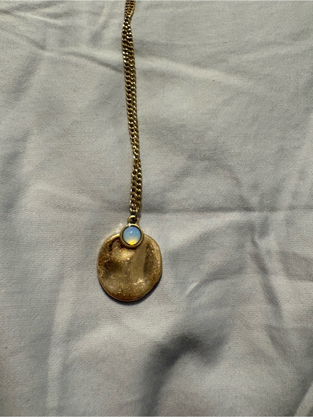 Gold Disc Pendant Necklace with Opalescent Stone